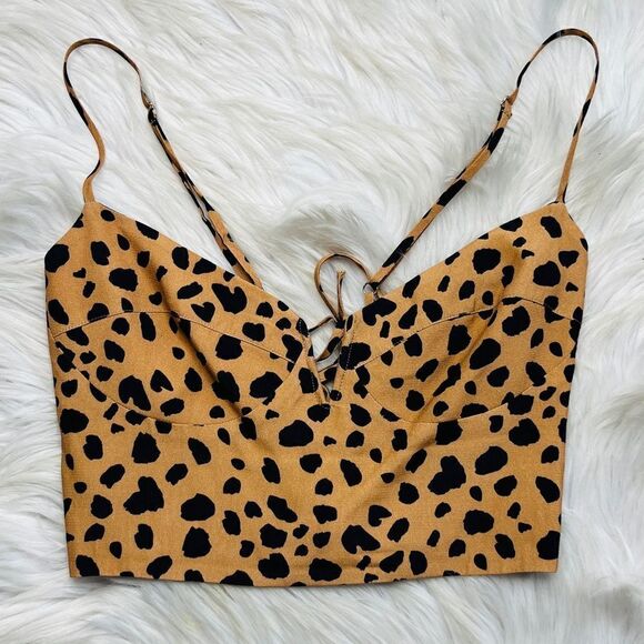 Blue Life Tops - Blue Life Leopard Print Criss Cross Back Crop Top Brown and Black Size Small